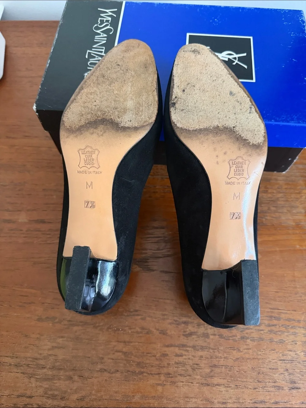 Yves Saint Laurent Black Suede Mid Block Heel loafer